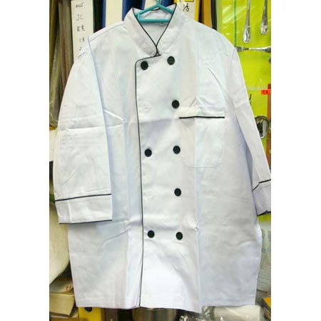 白棉孖襟廚衫-(中袖)